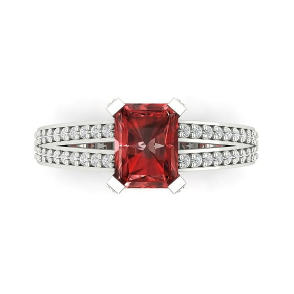 2.35 ct Emerald Cut Natural Garnet Solitaire with Accents Engagement Ring for Women in 14K White Gold