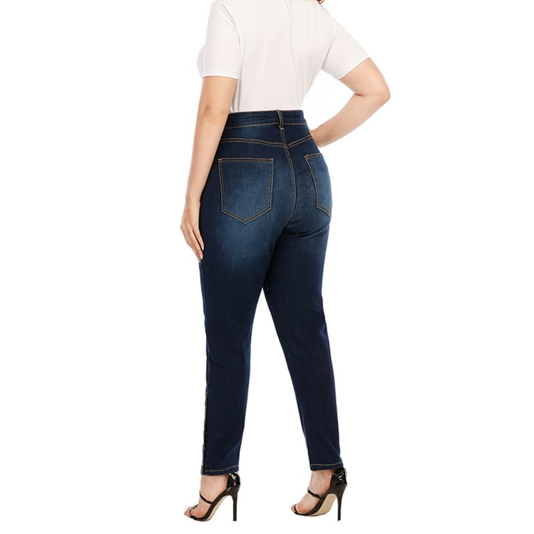 JDinms Women's Plus Size Button Fly Super High Waist Skinny Denim Jeans 