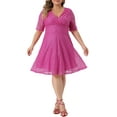 thumbnail image 2 of Agnes Orinda Women's Plus Size Cocktail Party Wedding Dress V Neck Lace Swing Midi Dresses 2X Hot Pink, 2 of 5
