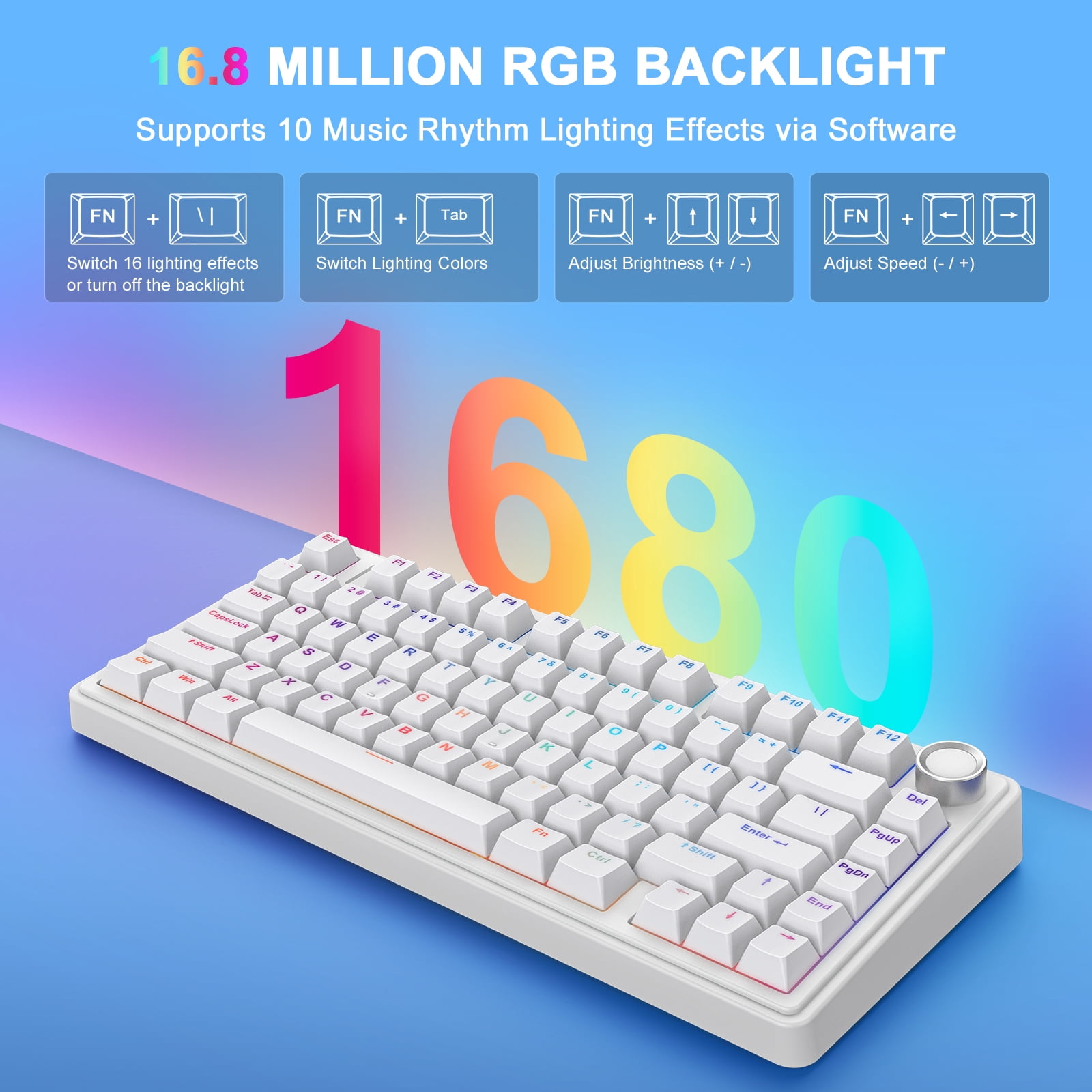 AULA F75 75% Wireless Mechanical Gaming Keyboard, Hot Swappable, RGB Backlit, BT5.0/2.4GHz/Type-C, Pre-lubed Reaper Switches