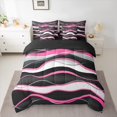 thumbnail image 3 of Manfei Pink White Black 7-Piece Twin Bedding Sets,Waves Lines Bedding Comforter Set,Minimalism Geometric Striped Sheet Sets For Girls Boys,Super Cozy Room Decor Reversible, 3 of 9