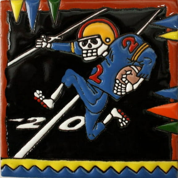 6x6 Football Player. Day-Of-The-Dead Clay Tile