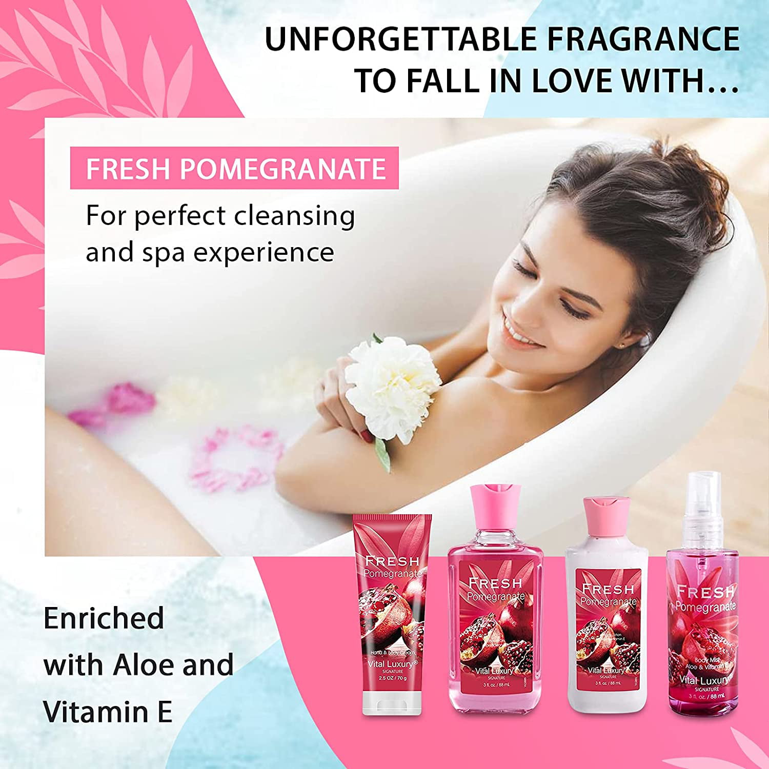 Vital Luxury Bath & Body Travel Kit - Lavender Vanilla Blush Fragrance  Mist, Body Lotion, Shower Gel, and Body Cream - Ideal 3 Fl Oz Skincare Gift  Set