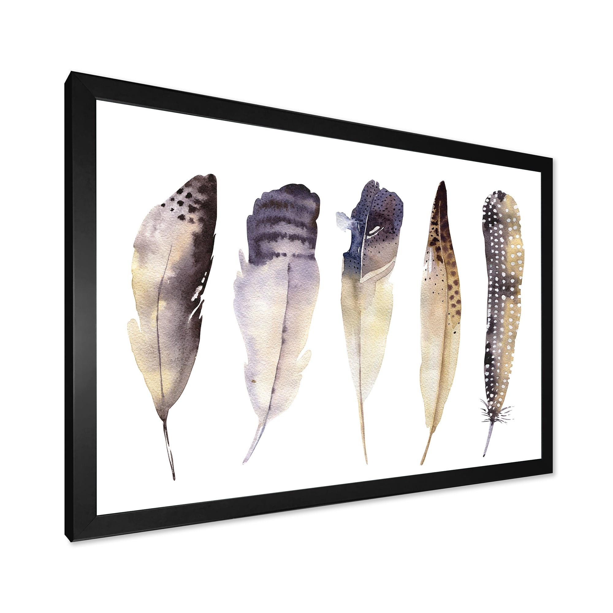 Designart 'Dark Gray Feathers Boho Ethnic II' Bohemian & Eclectic Framed Art Print