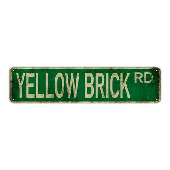 Size: 16*4 Inches Yellow Brick Road Metal Tin Sign , Novelty Street Sign, Home, Room, Wall, Restaurant, Bar, Cafe, Garage, Farmhouse Decor