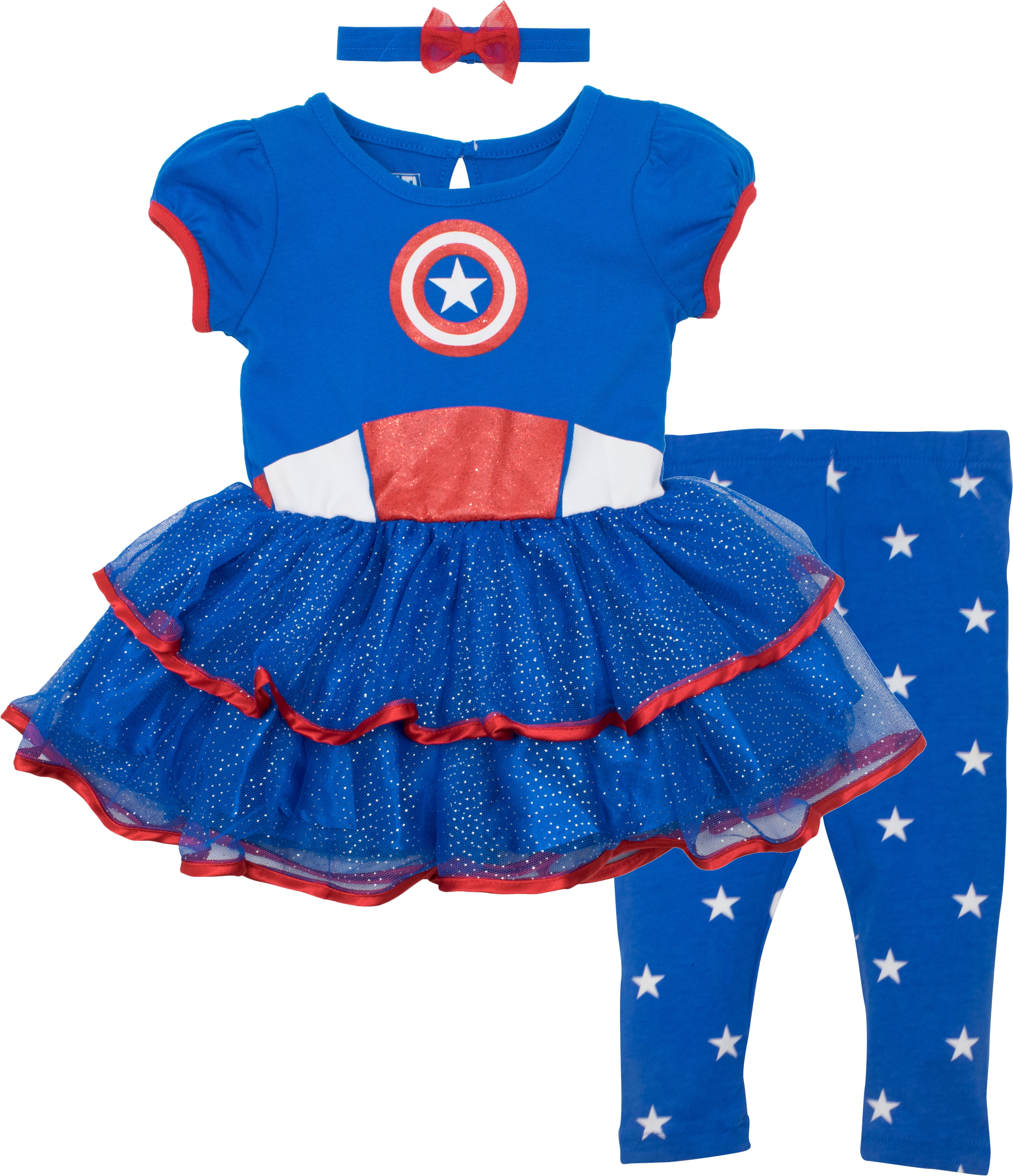 Marvel Captain America Baby Girls' Costume Dress, Leggings and Headband