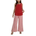 thumbnail image 2 of vigerkar 2 Piece Sets for Women Square Neck Tops Wide Leg Crop Pants Vacation Summer Travel Outfits Red, XXL, 2 of 9