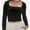 Black, variant on Womens Crop Shirts Square Neck Long Sleeve Top Basic Slim Fitted Blouse T-Shirts