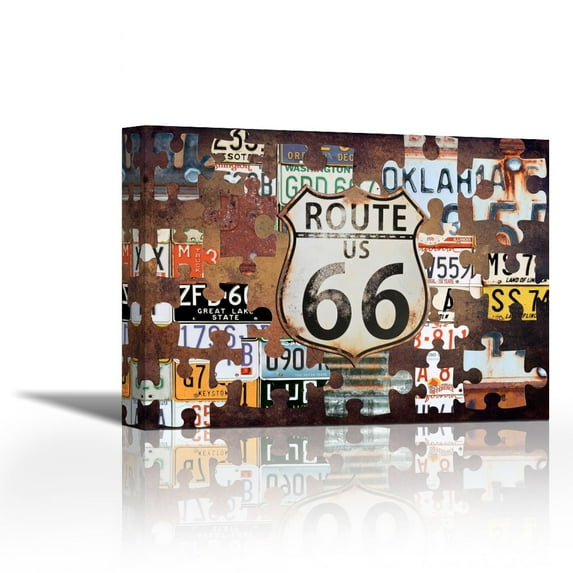 Route 66 Puzzle - Contemporary Fine Art Giclee on Canvas Gallery Wrap - wall décor - Art painting - 32 x 24 Inch - Ready to Hang
