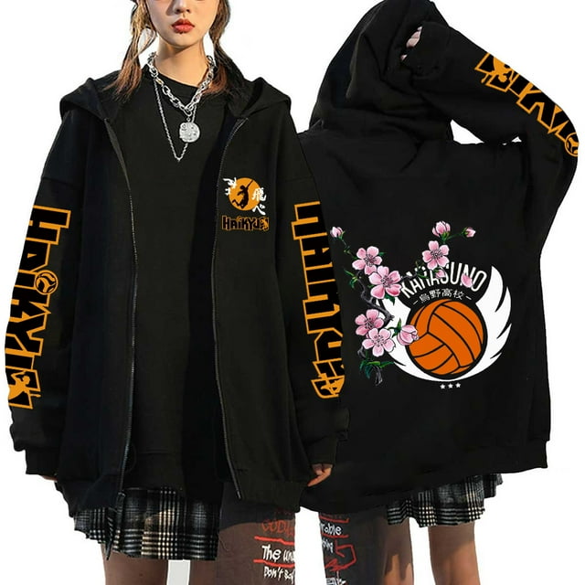 Anime Hoodie Zip Up Jacket Karasuno Plus Size Sweatshirt Harajuku Unisex