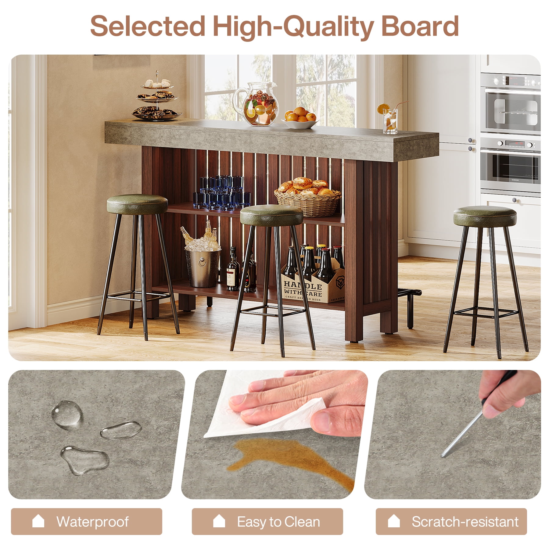 Tribesigns Home Bar Unit, Modern 2-Tier Bar Table with Footrest, Corner Mini Coffee Bar Cabinet for Home Kitchen Pub, Brown
