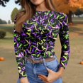 thumbnail image 6 of Mardi Gras Shirts Womens Sparkly Feathers Print Long Sleeve Tunic Tops Sequins Crew Neck Holiday Tops Green L, 6 of 7