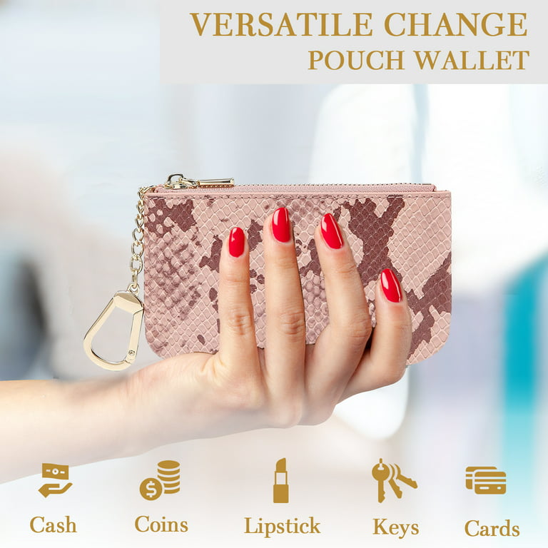 Daisy Rose Luxury Coin Purse Change Wallet Pouch for Women - PU Vegan  Leather Card Holder with Oversized Metal Keychain and Clasp - Blush Python  