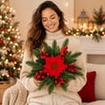 thumbnail image 7 of Bcylexb Christmas Star Poinsettia Wreaths for Window, 14.6“ Floral Curtain Tieback with Pine Needles Hanging Wreaths for Front Door Wall Home Party Decor, 7 of 7