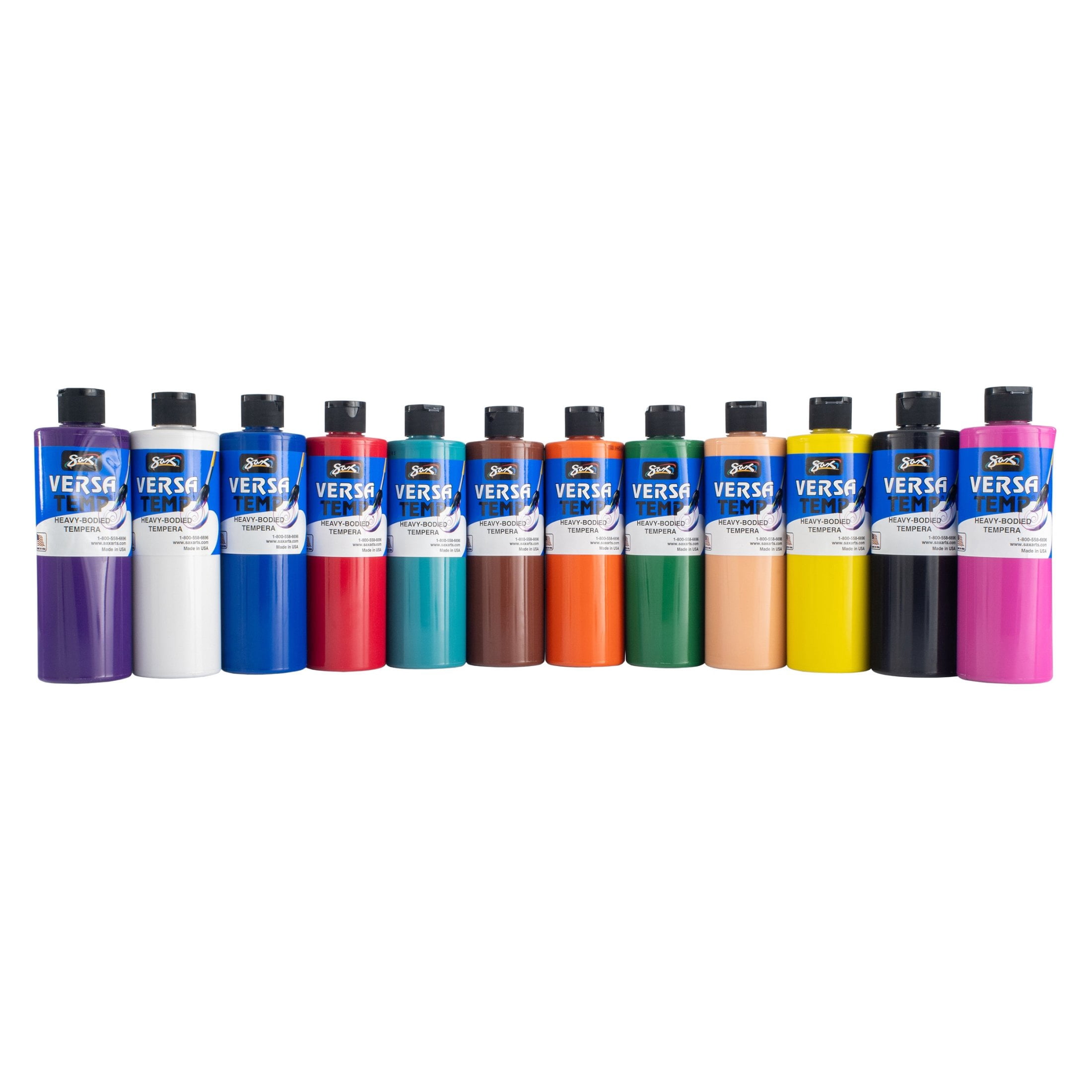 Sax Versatemp Liquid Tempera Paint, 1 Pint Bottles, Assorted Colors, Set of 12