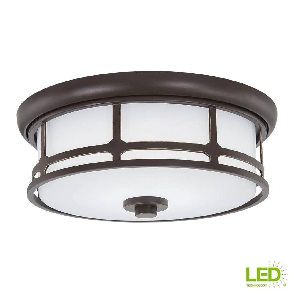 Hampton Bay Portland Court 14 in. 1-Light Oil Rubbed Bronze with Gold Highlights LED Flush Mount