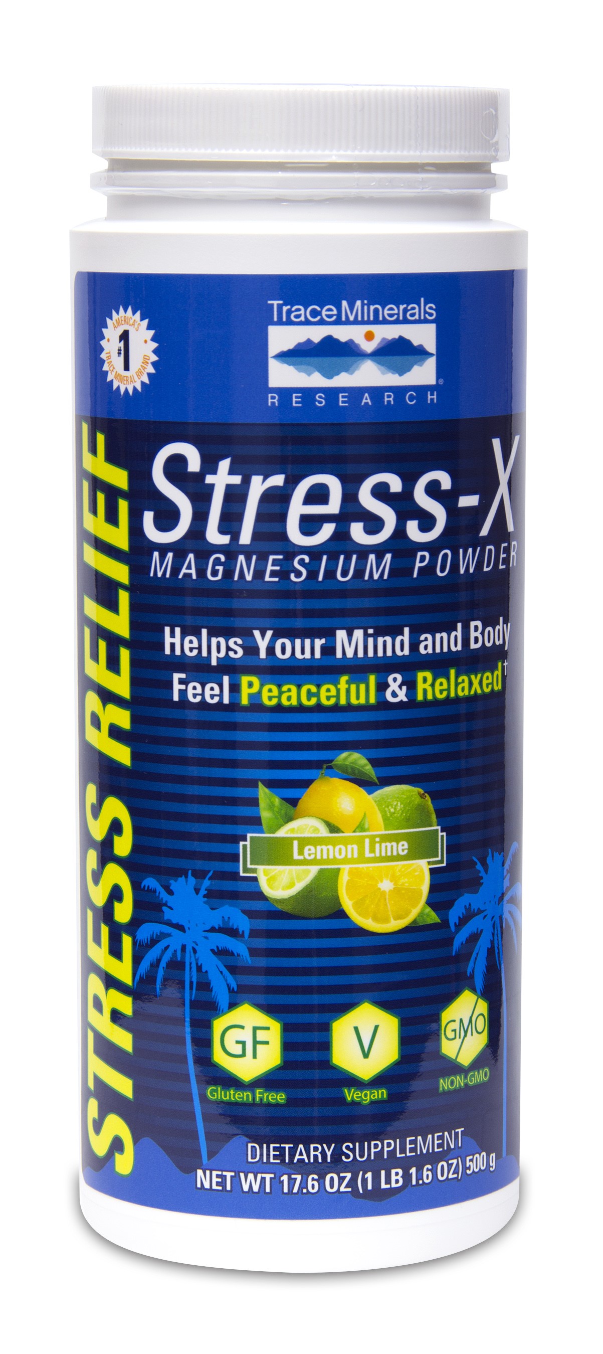 Trace Minerals StressX Magnesium Powder, LemonLime, 17.6 Oz