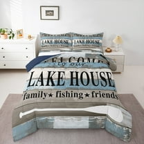 Homewish Rustic Lake House Queen Comforter Set for Teen, Vintage Boat Paddle Bedding Sets, Grey Blue Wooden Plank Reversible Bedding Comforter Set, Breathable Home Decor, 3pcs