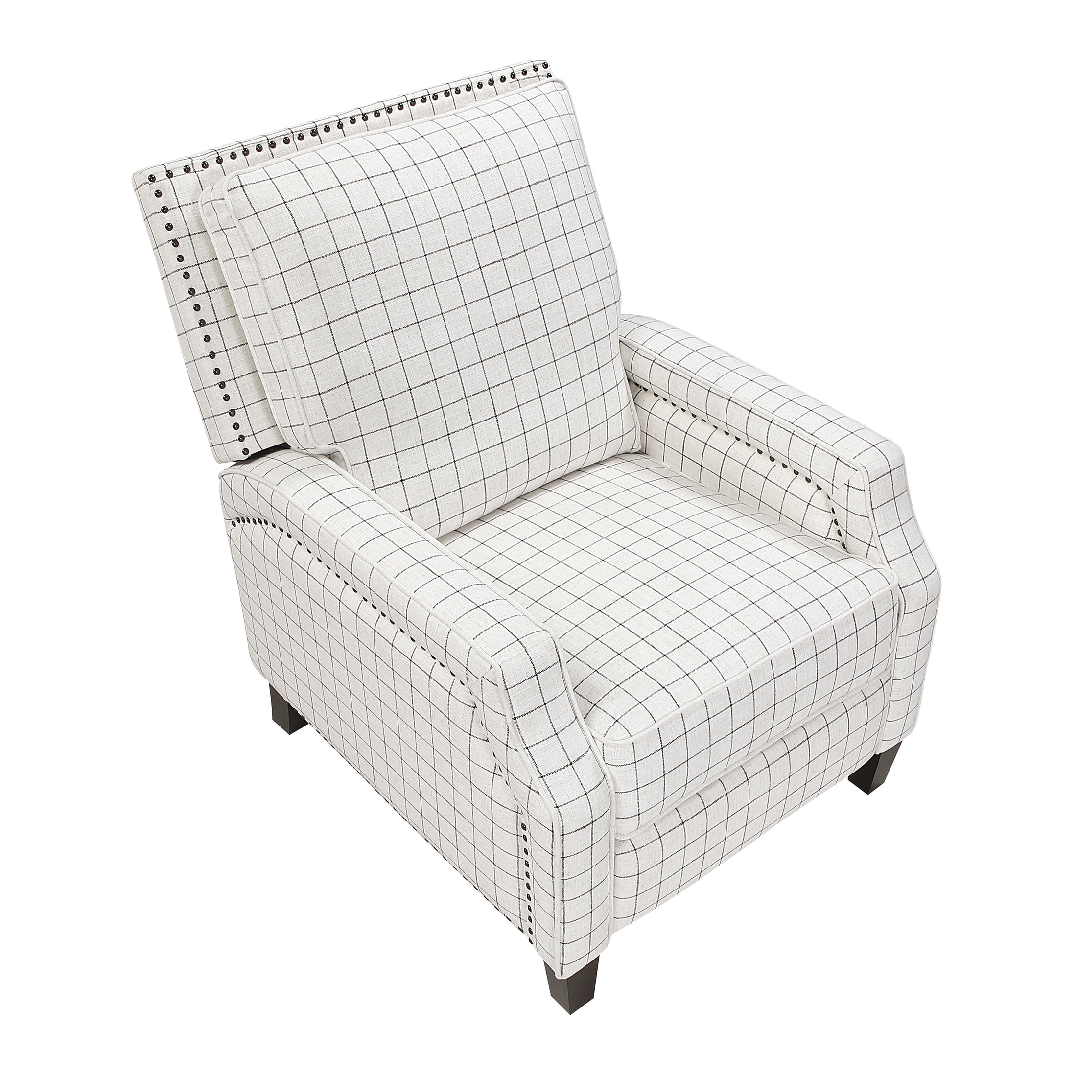 OakvillePark Sylenthall Textured Fabric Push Back Reclining Chair, Off-White With Black Plaid Pattern