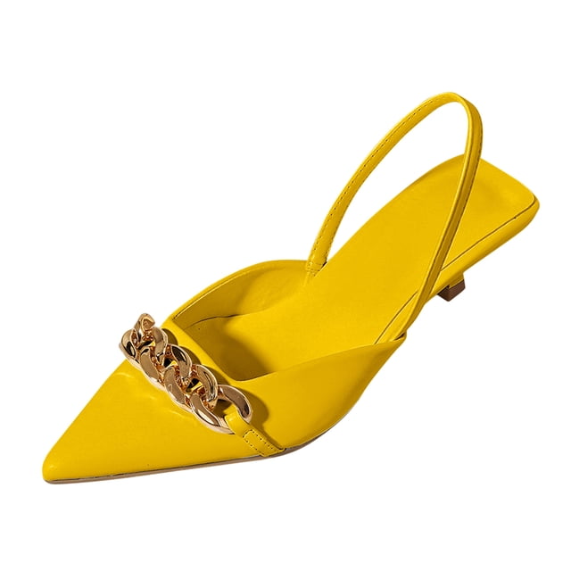 asddcavvf Ladies Fashion Solid Color Leather Surface Metal Buckle Pointed Toe Middle Heel Casual Sho