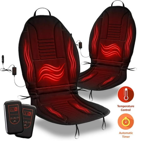 Zone Tech Heated Car Seat Cushion - 2-Pack Black 12V Heating Warmer Pad Hot Cover Perfect for Cold Weather and Winter