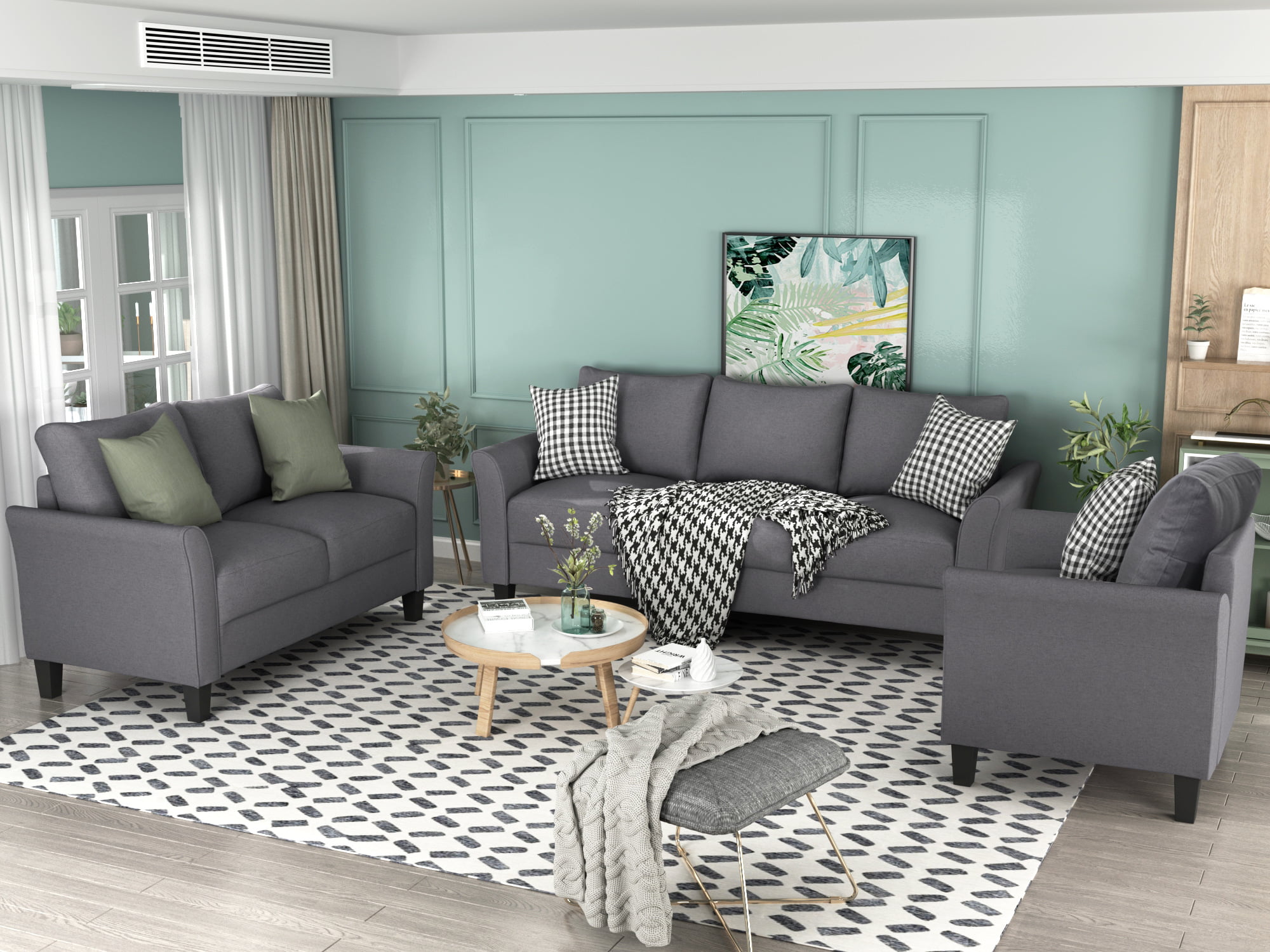 Sofa Set 3 Pieces Sofa Set Living Room Furniture Grey Polyester-Blend