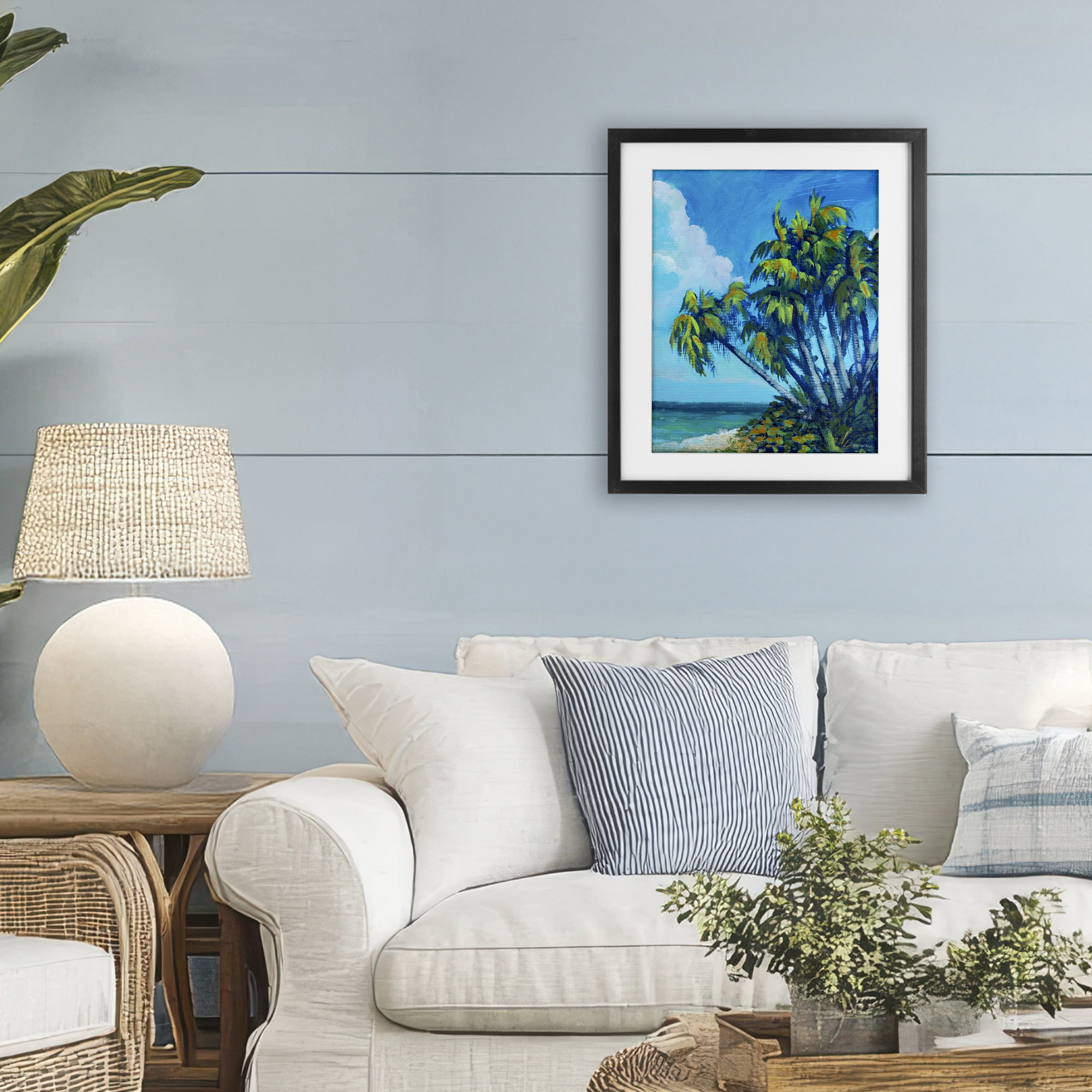Stupell Industries Cerulean Sky & Palms Black Framed Print Under Glass, design by Dan Meneely