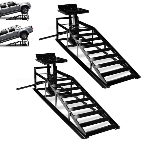 JoanKaren 2-Pack Hydraulic Car Ramps,11000lbs Heavy-Duty Steel Vehicle Ramps,Adjustable 9.3-14 Inch Height Portable Design Car Lift,Black