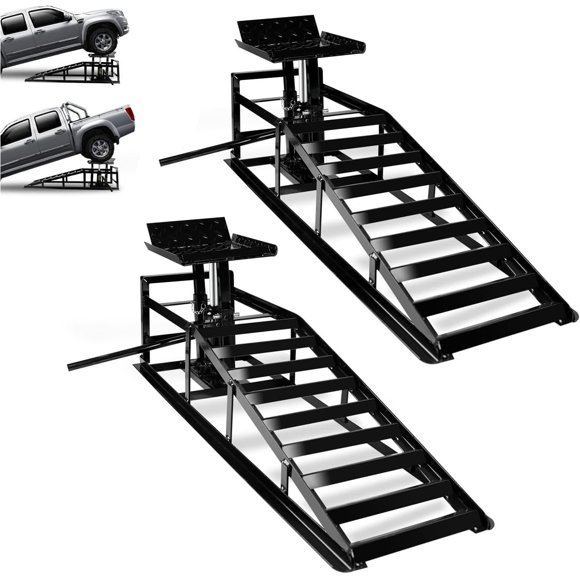 Bingirl 2PCS 5 Ton 11,000 LBS Hydraulic Car Ramps - Adjustable 9.3"-14" Height Vehicle Lift Ramps for Cars/SUVs/Trucks, Anti-Slip Steel Auto Repair Ramps with Safety Chain Bolt, Garage Workshop Tools