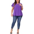 thumbnail image 2 of Agnes Orinda Women's Plus Size Blouses Notched V Neck Short Petal Sleeve Shirts Casual Tops 3X Purple, 2 of 6