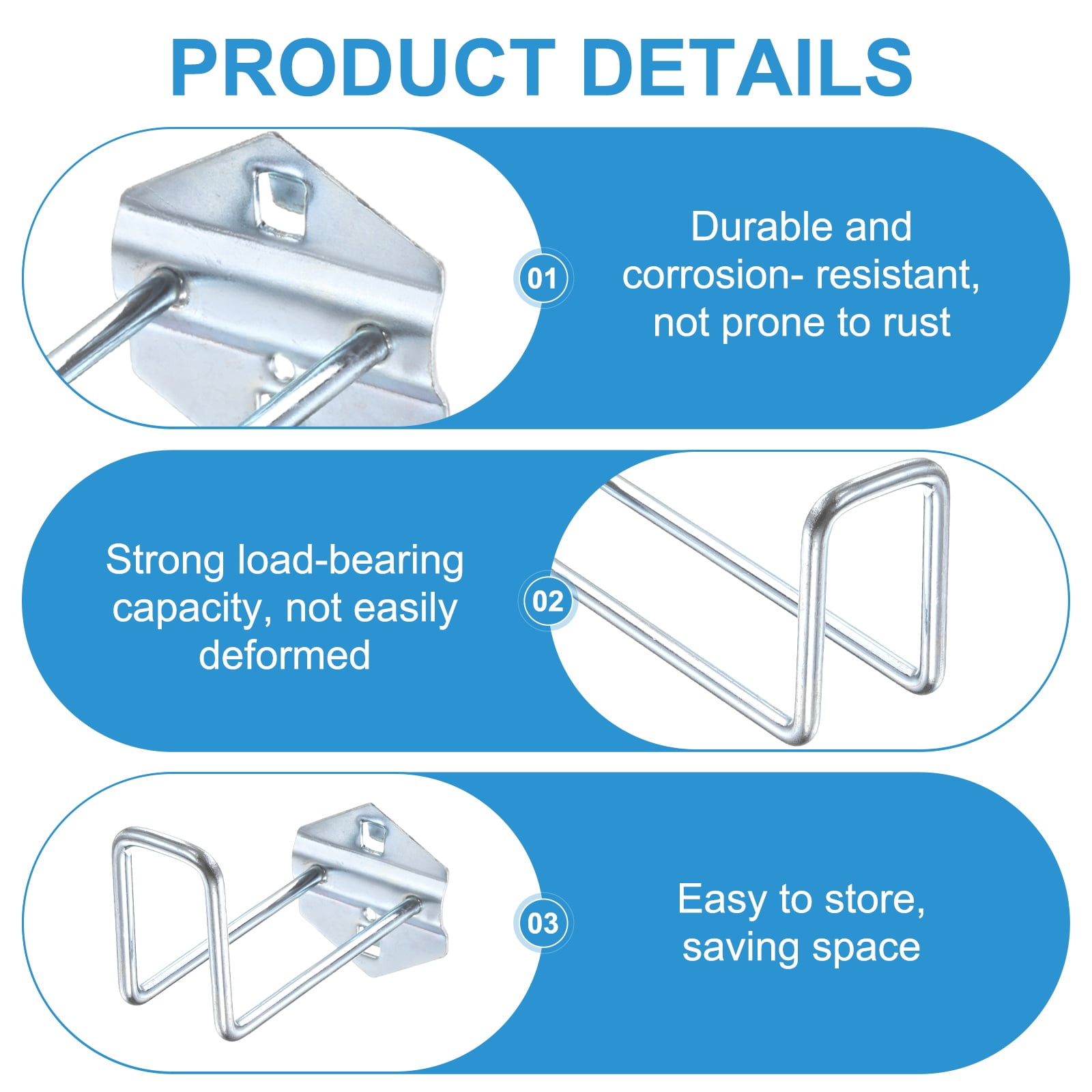 Uxcell 4Pcs Metal Square Peg Board Hooks, 4.1" Heavy Duty Square Hole Peg Hook for 3/8" Spaced Pegboard, Silver