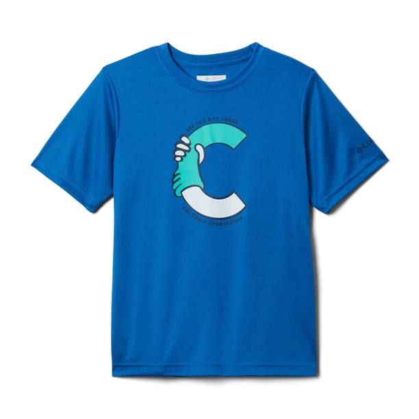 Columbia Little Grizzly Ridge - Camisa gráfica de Manga Corta para niño, Color índigo Brillante See You Outside, XXS