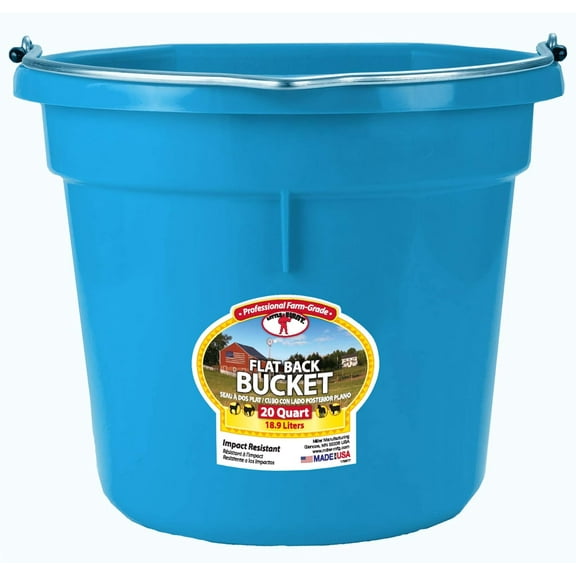Plastic Animal Feed Bucket (Teal) Flat Back Plastic Feed Bucket with Metal Handle (20 Quarts / 5 Gallons) (Item No. P20FBTEAL6)