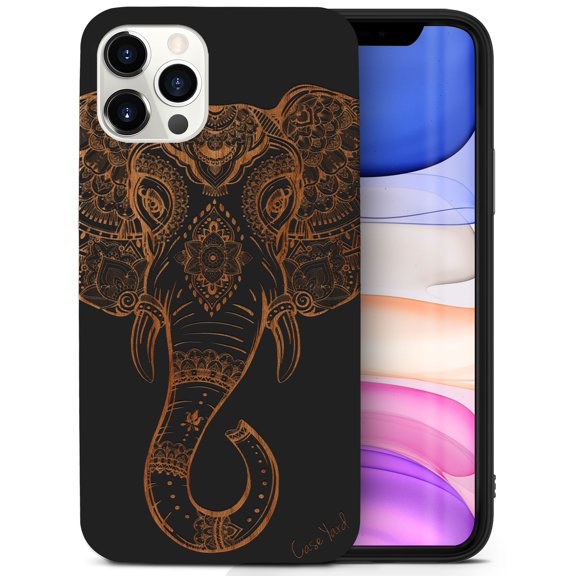 Case Yard Wooden Case for iPhone-12-Pro-Max Soft TPU Silicone cover Slim Fit Shockproof Wood Protective Phone Cover for Girls Boys Men and Women Supports Wireless Charging Royal Elephant Head Design
