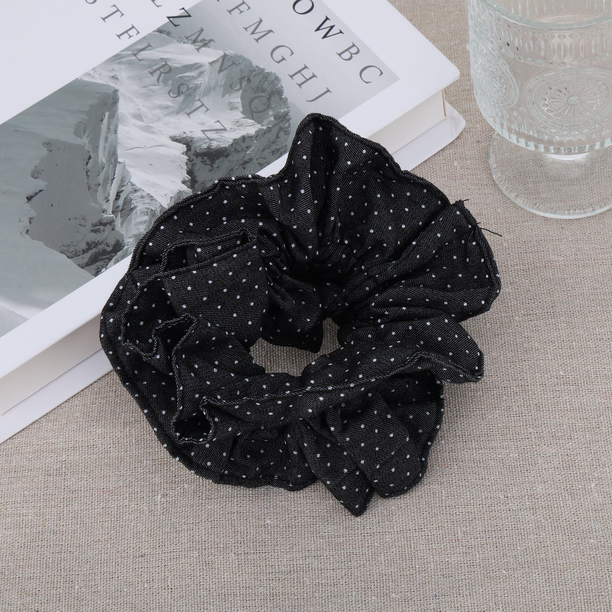 Unique Bargains Double Layer Denim Hair Ties Fashionable Style Black Large