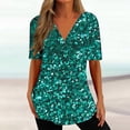 thumbnail image 1 of Qiopertar Blouse à Manches Courtes à Fermeture Éclair Dégradée pour Femmes en Solde à Moins de 5$ en Solde, 1 of 5