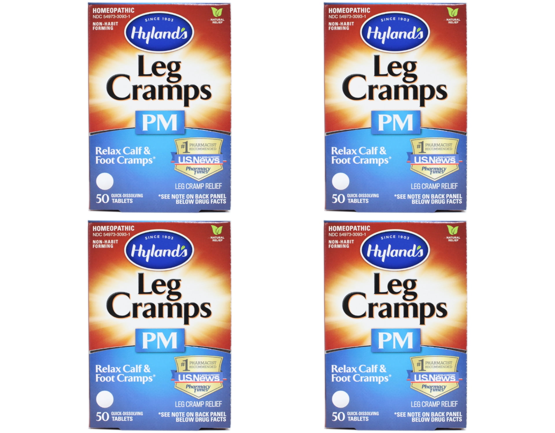4 Pk Hyland's Leg Cramps PM wQuinine Homeopathic Nighttime Relief 50