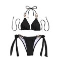 thumbnail image 3 of Cathalem Swimsuits for Women Women Two Piece Swimsuit Sexy Swimwear Halter String Triangle Bikini Sets (Black,L), 3 of 9