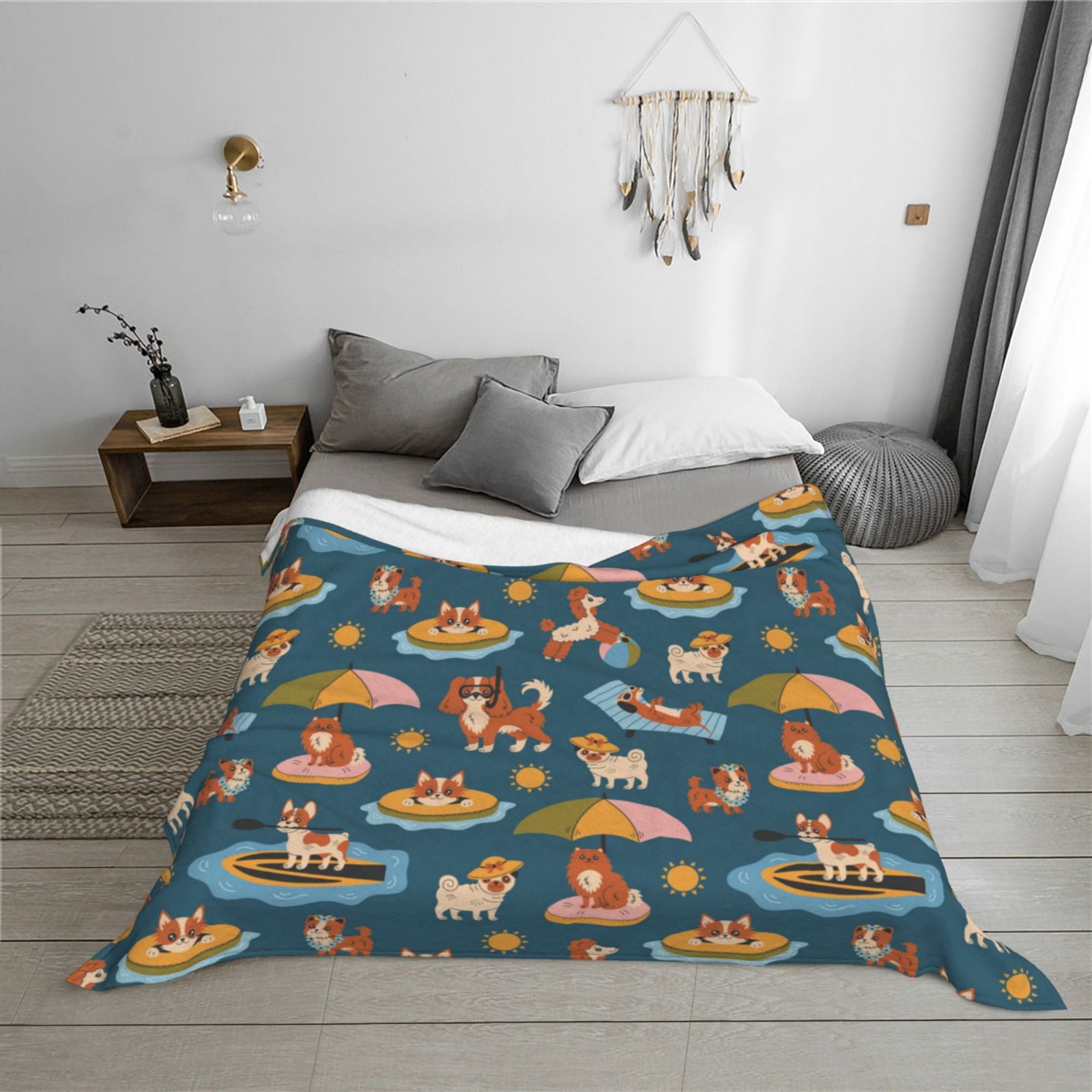 Throw Blanket for Couch - Beach Dog Soft Comfy Lightweight Cozy Warm Throw Blanket, Fuzzy Plush Flannel Blanket & Throws for Sofa and Bed All Season
