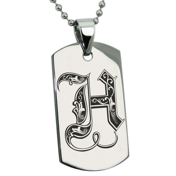 Stainless Steel Letter H Initial Royal Monogram Engraved Engraved Dog Tag Pendant Necklace