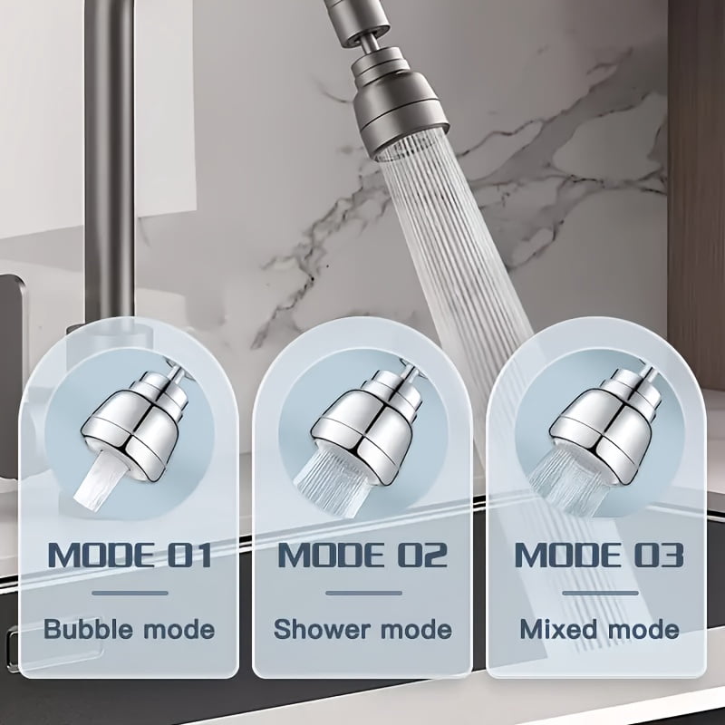 4pcs-304 Stainless Steel Three-Mode Faucet Nozzle | 360° Rotating Water-Saving Aerator (Aeration/Spray/Water-Saving) | Splash-Proof Kitchen Sink Accessory - Modern Design with Clamp Valve