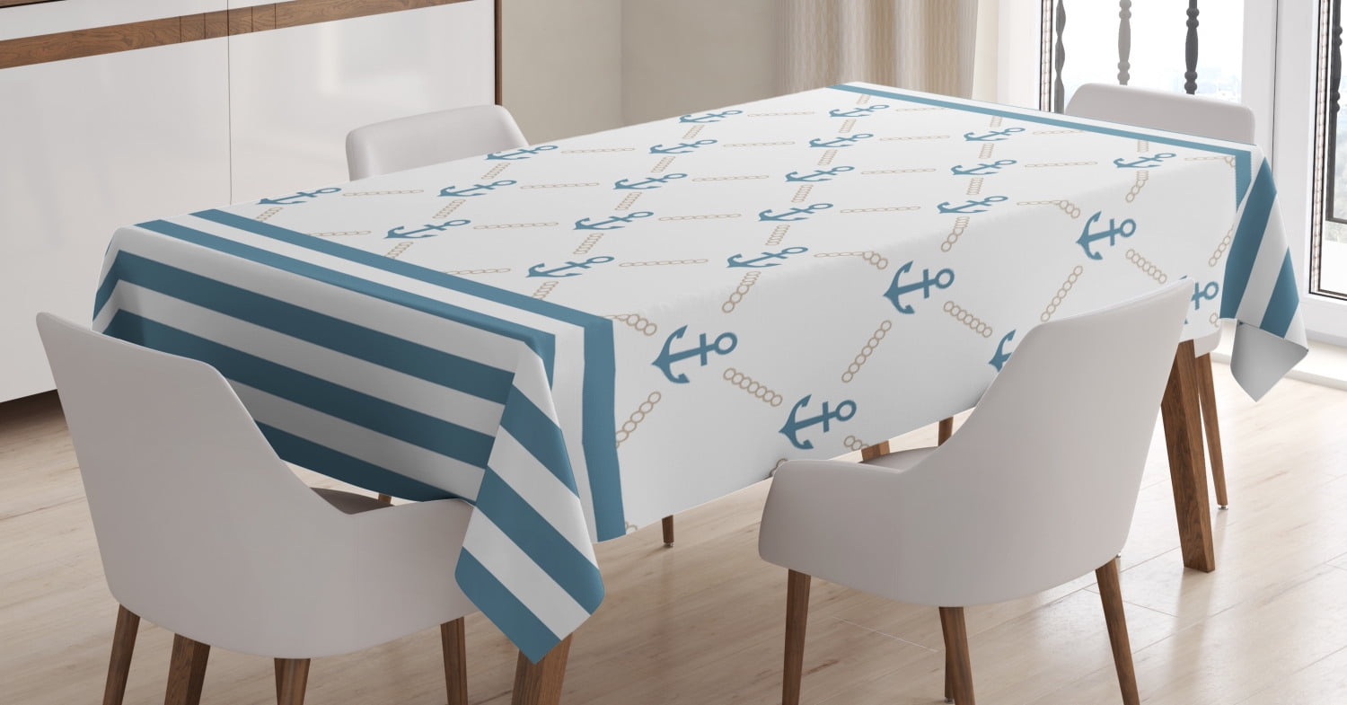 Ambesonne Anchor Tablecloth Rectangular Table Cover for Dining Room Kitchen Decor Pale Blue Pale Pink Abstract on Pastel Colored Stripes Diagonally Arranged Pattern 60 X 84