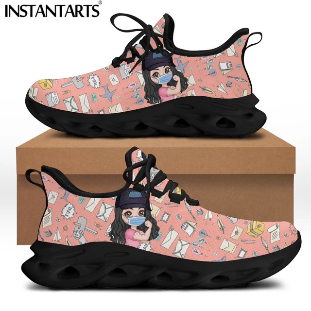 Zapatos con diseño de cartero/mensajero de dibujos animados para mujer, zapatillas de running geniales, de malla ligera, planos con cordones de lujo para mujer