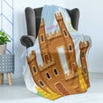 thumbnail image 4 of Children Soft Flannel Fleece Blanket, Video Game Background with Castle Leisure Hobby Activity Kids Youth Design, Cozy Plush for Indoor and Outdoor Use, 50" x 60", Pale Caramel Blue, by Ambesonne, 4 of 5