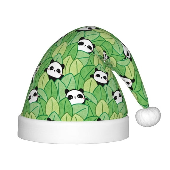 Vsdgher Cartoon Panda And Leaf 1 Christmas Hat, Santa Hat for Kids Xmas Holiday Hat Red Classic Christmas New Year Festive Party Supplies