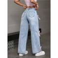 thumbnail image 3 of Pantalones de mezclilla de pierna recta con lazo lindo for mujer, pantalones vaqueros casuales holgados de talle alto, pantalones de moda Y2K con bolsillos, 3 of 4
