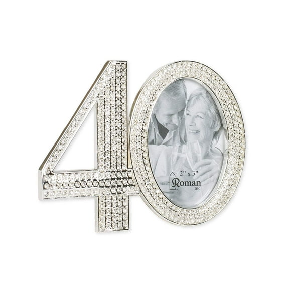 Roman Rhinestone Bead Encrusted 40th 3 x 4.5 inch Zinc Alloy Table Top Picture Frame