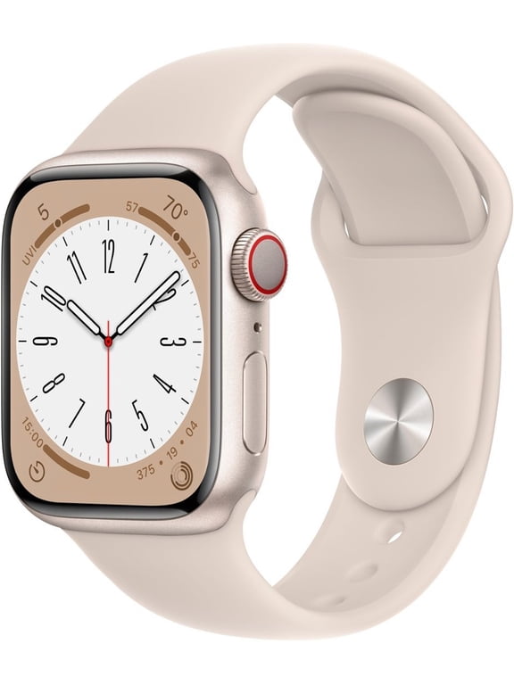 Pre-Owned Apple Watch Series 8 GPS + Cellular 45mm Starlight Aluminum Case with Starlight Sport Band - S/M. Fitness Tracker, Blood Oxygen & ECG Apps, Always-On Retina Display