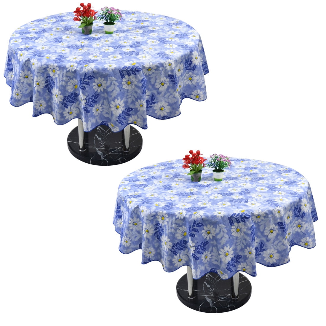 Vinyl Home Picnic Tablecloth Round Tables 60" Dia Blue Flower Pattern