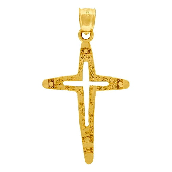 10k Yellow Gold Mens Women Textured Cross Religious Charm Pendant 35.2x19.80mm Wide Necklace for Men